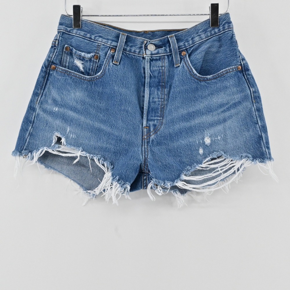 Levis 501 Cutoff Jean Shorts Womens Size 28 Blue Distressed High Rise Cotton